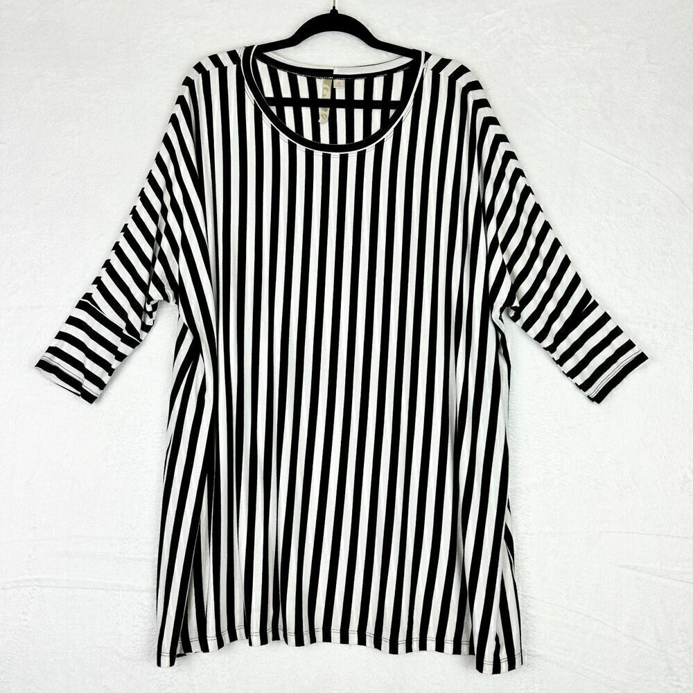 Comfy USA Modal Blend Vertical Stripe Tunic Size Medium Jersey Knit Lagenlook